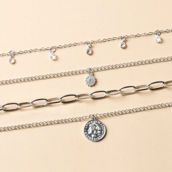 Multilayer Pendant Chain Necklace Set Boho Layered Gold Tone - Picture 6 of 8